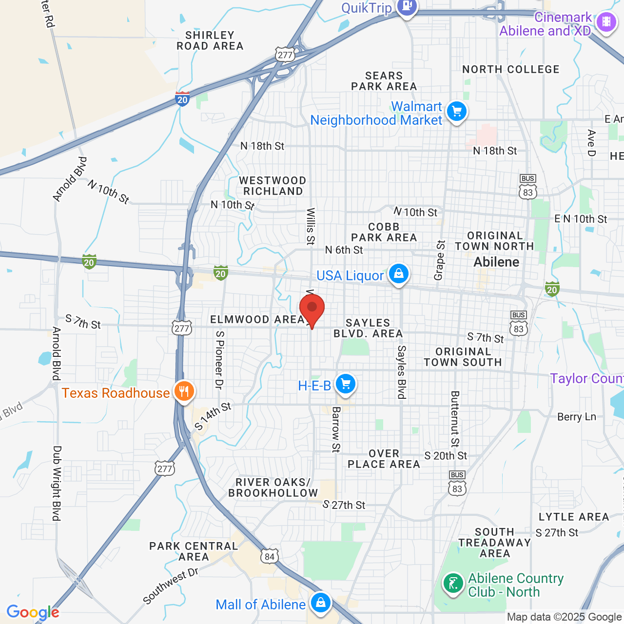Google map image of our location in 701 S Willis St Abilene, TX